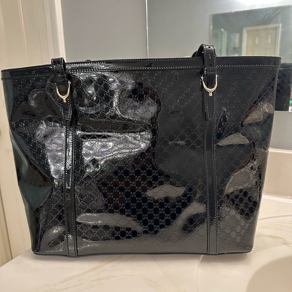 NWT Gucci Microguccissima Patent Leather Nice Tote - Black - Picture 4 of 13